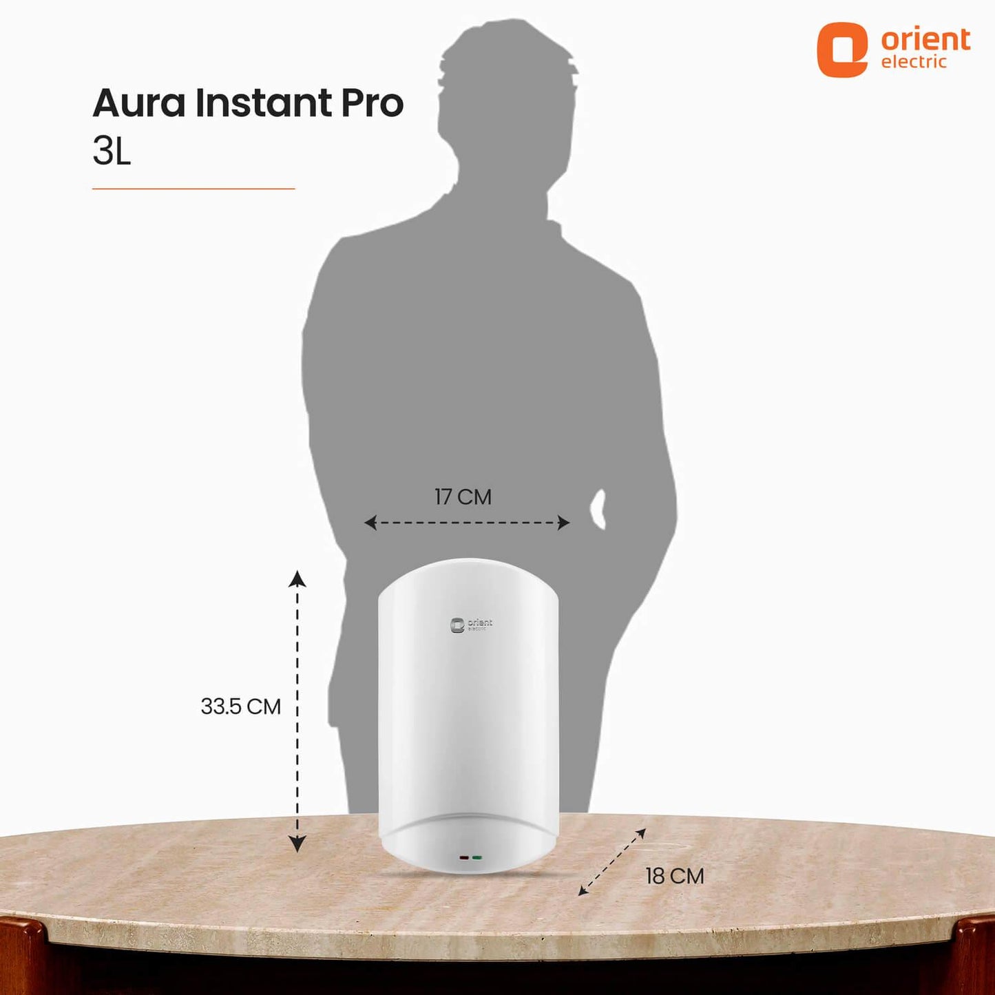 Aura Instant Pro 3L Instant Water Heater (Geyser) - Orient Electric