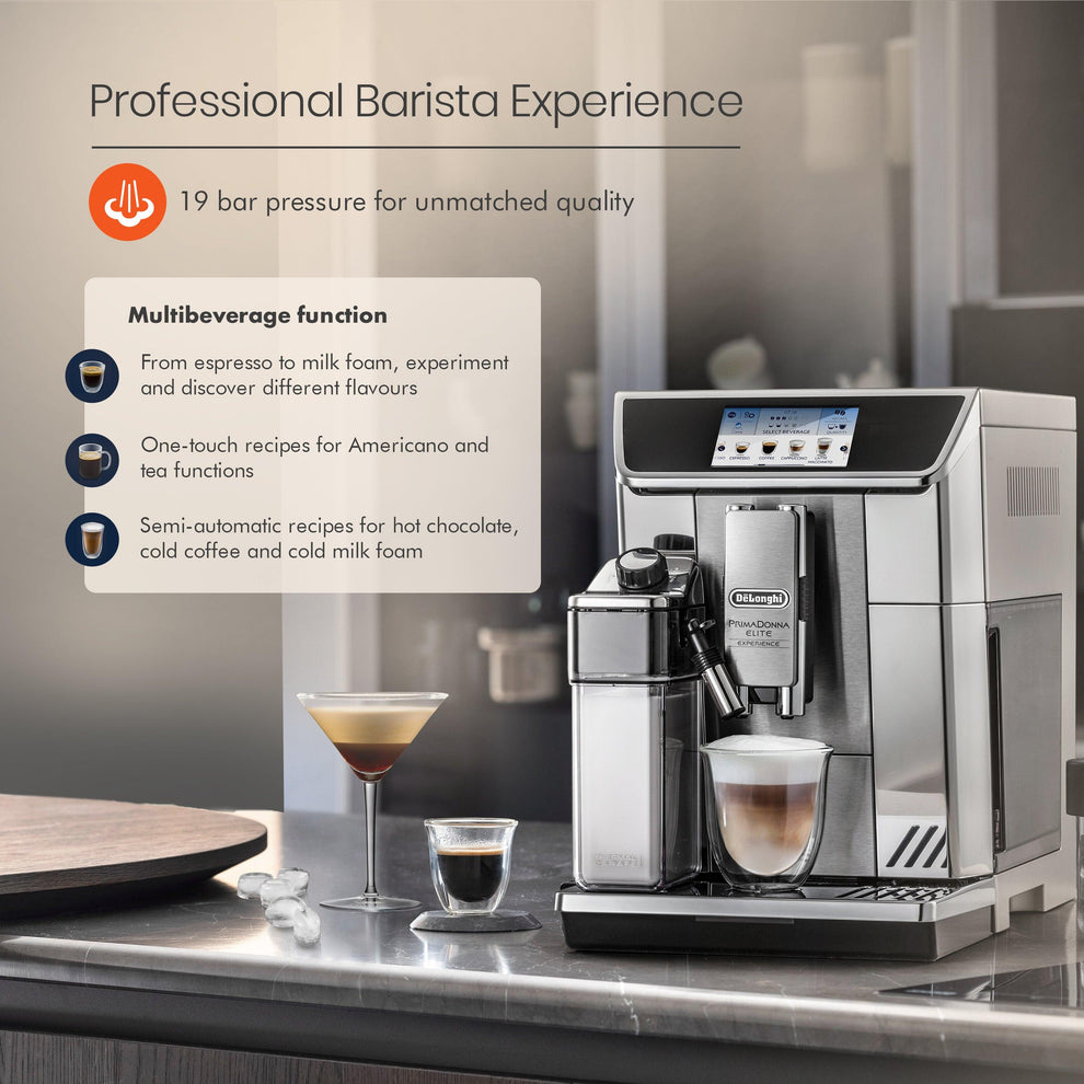 Automatic espresso machine, 1450W, PrimaDonna Elite, Silver - DeLonghi